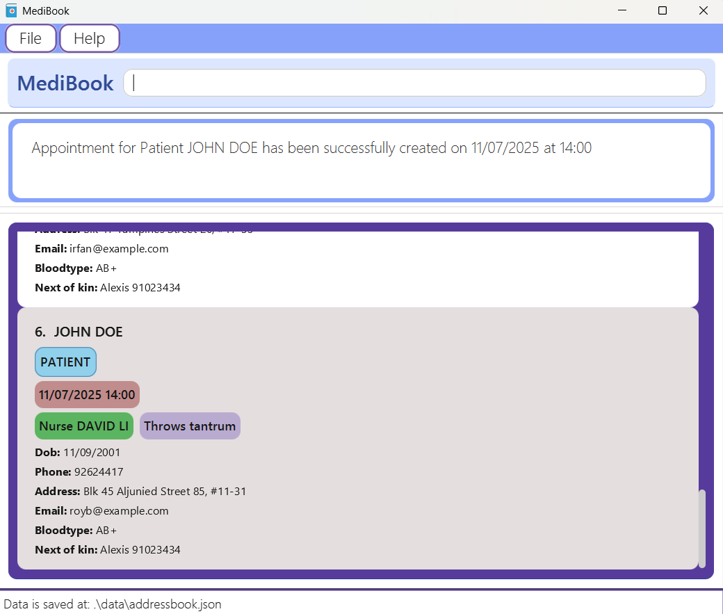 result for 'schedule add for patient 6 11/07/2025 1400'